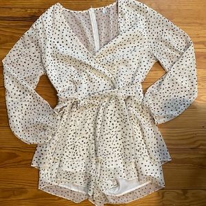 White Polka Dot Long Sleeve Romper